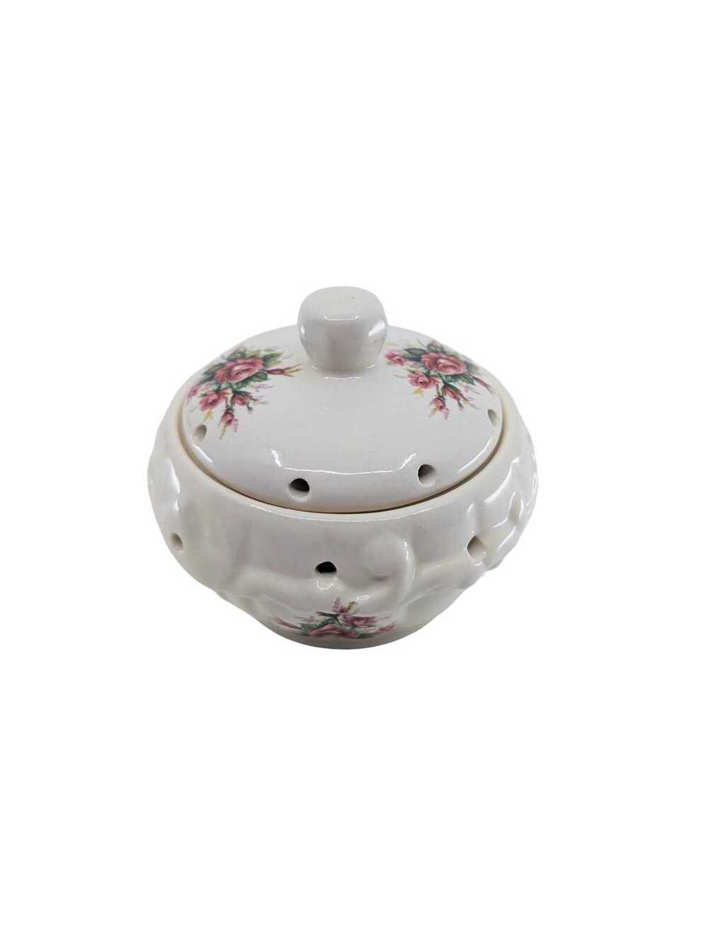Vintage VB Athena Ceramic Floral Potpourri Jar Vented Lid